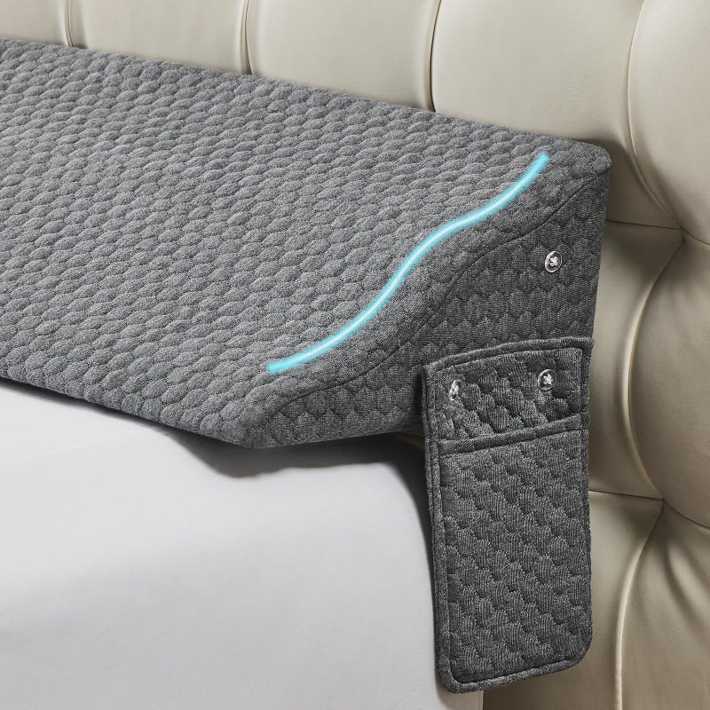 وسادة سرير يو جوكر بحجم كوين لسد الفجوة بين السرير والحائط مع جيوب جانبية وتصميم متموج من رغوة عالية الكثافة 06 60x10x6 بوصة رمادي